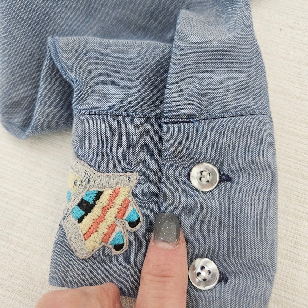 Vtg Wrangler Western Button Shirt Embroidered Kachina Thunderbird chambray READ - Picture 7 of 11